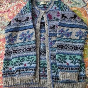 L.L. Bean Blue and Gray Patterned Cardigan. 100% Whool